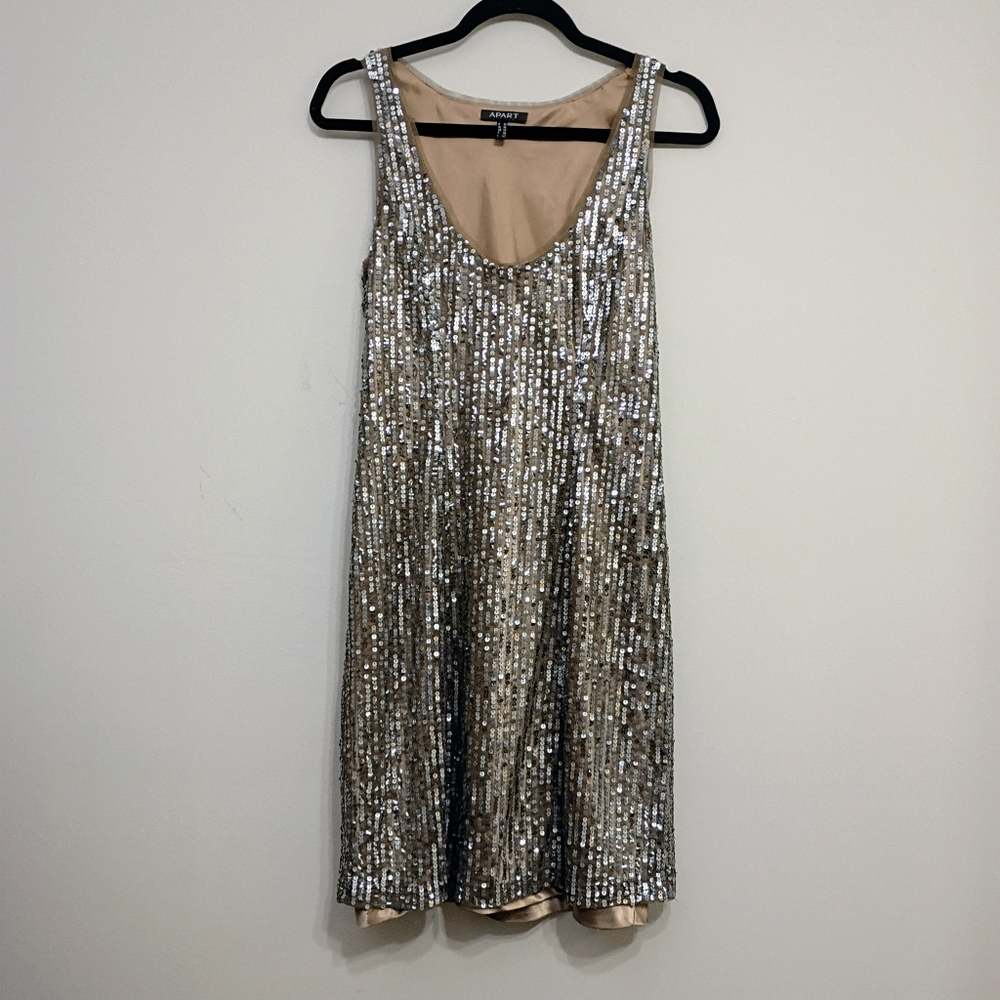 Apart Tan Sequin Sleeveless Tank Dress